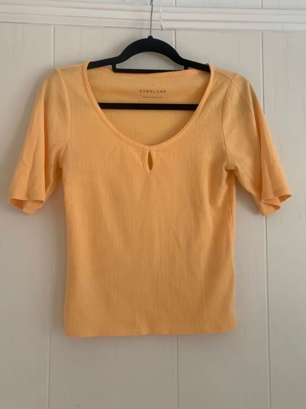 Stretch-Rib Scoop-Neck Tee